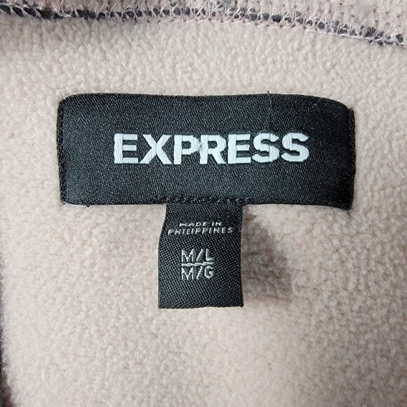 Express full zip hoodie deep pile sherpa front pockets safety stripe pink M/L - Picture 2 of 16